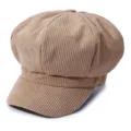 Khaki corduroy newsboy hat, classic octagonal beret style for women and men daily wear. - M (56-58cm) / Khaki