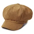 Khaki Corduroy Newsboy Cap Autumn Retro Octagonal Hat Painter Hat Casual Duckbill Beret - M (56-58cm) / Yellow
