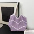 Gestrickte Umhängetasche lässige lila gestreifte Häkel Tasche stilvolle Beuteltasche - Lila