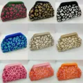 Knit Leopard Print Kiss Lock Clutch Bag Multi Color Variant Options For Women Daily Use - Clutch Style (夹口包豹纹款) / Brown and Yellow Leopard Print