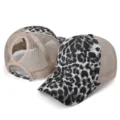 Leopard print mesh baseball cap, women ponytail sun hat, breathable trucker hat variant. - One Size Adjustable / Gray