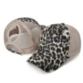 Leopard Print Ponytail Baseball Cap Mesh Breathable Casual Outdoor Sun Hat Variant - One Size Adjustable / Green