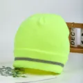 Fluorescerend groen reflecterende gebreide muts winter warm buiten fietsen wol hoed - Verstelbaar / Patroon met één streep / Neon Geel