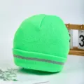 Fluorescerend groene gebreide muts met reflexstreep voor nachtelijk fietsen winter warme hoed - Verstelbaar / Patroon met één streep / Fluorescerend Groen