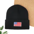 Black knitted winter beanie hat with American flag patch, warm casual pull-on skull cap. - MGGQ Cooling Cap - Black