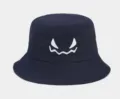 Navy blue bucket hat featuring a white embroidered ghost face design for casual wear and daily. - Adjustable / Navy Blue