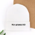 White knitted beanie hat for women and men, solid color warm winter wool skull cap style. - NOT Embroidered Beanie - White