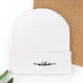 White knitted beanie winter warm skull cap solid color casual stylish fashion outdoor cap - Embroidered "adetac" Winter Beanie - White