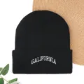 Black knitted beanie hat for women and men, winter warm cozy pull-on cap with GALIFORNIA embroidery. - Embroidered "GAL" Winter Beanie - Black