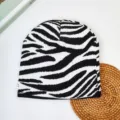 Gorro de punto con estampado de cebra blanco y negro moda invierno cálido casual. - Talla única / Estampado de cebra