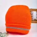 Orangene reflektierende Strickmütze für Herbst Winter Outdoor Nacht Radfahren Sicherheit. - Verstellbar / Einzelstreifen-Design / Orangerot