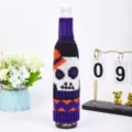 Gebreide wijnfleshoes Halloween feestelijk doodskop patroon tafeldecoratie cadeau leuk - Paarse schedel