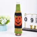 Halloween Kürbis gestrickte Weinflaschenhülle festliche Party Tischdekoration Geschenk - Grüner Kürbis