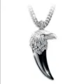 Collar con colgante de garra de águila de ágata negra estilo rock para hombre con cabeza plateada. - Plata Antigua Negro