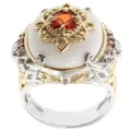 Barock natur Muschel Ring mit rotem Edelstein, luxuriöses zweifarbiges vergoldetes Design - Größe 7 / Gold im Colorblock-Design