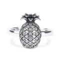 Elegante anello con ananas in pavé di zirconi cubici trasparenti in argento sterling - Taglia 6 / Argento