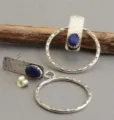 Retro 925 zilver lapis lazuli dubbel draagbare geometrische oorbellen met hamerstaaf. - Thais Zilver Lapis Lazuli Stijl (HE-11657)