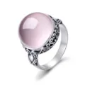 Vintage 925 Silber Ring mit natürlichem Rosenquarz rosa Kristall Thai Schmuck - Größe 6 / Antiksilber Rosa