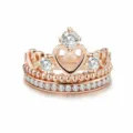 Anello con corona in oro rosa da donna, elegante anello con zirconi, gioiello fashion regalo. - Taglia 7 / Oro