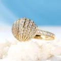 Anello conchiglia strass placcato oro, anello zircone stile oceano gioielli moda donna. - Taglia 7 / Decorazione con conchiglie / Oro
