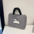 Borsa per laptop a quadri bianco e nero da 13 pollici con simpatico ricamo di cane con manico - Stile Bichon a Scacchiera / Taglia L / Nero