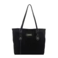 Large capacity black leopard print tote bag for women, vintage commuting shoulder bag. - Black