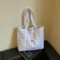 Sac cabas en toile à pois style coréen pour femmes, sac d'épaule décontracté pour le travail. - Blanc Cassé