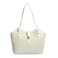 Elegante beige schoudertas shopper voor dames, grote capaciteit tas met stijlvol print. - Wit