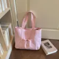 Sac cabas en toile rose à pois, joli sac bandoulière doux avec poche avant pour le quotidien. - Rose