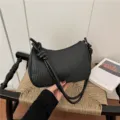Stylish black woven shoulder bag with knotted strap, chic hobo pillow bag for women. - Black without Pendant
