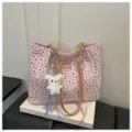 Rosa Blumen Stoff Umhängetasche Damen Shopper Tasche große Kapazität Alltag Tasche. - Roze mit Anhänger