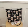 Sac cabas en toile avec motif d'ours mignon, sac à main élégant de grande capacité. - Sans pendentif / Noir