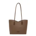 Trendy brown PU leather tote bag for women, stylish double strap shoulder bag for daily commute. - Without Ornament / Tan