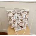 Sac cabas en toile à imprimer d'ours mignon, grand sac à main portable et trousse de maquillage. - Sans pendentif / Blanc