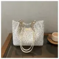 Blumen Schultertasche für Damen, koreanischer Stil Pendler Shopper mit Metallkettengriffen. - Weiß Ohne Anhänger