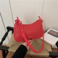 Red woven shoulder bag, stylish hobo pillow bag with knotted strap for daily fashion wear. - Red Without Charm