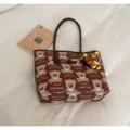 Joli sac cabas marron avec motif d'ours en peluche, poignées d'épaule et pendentif en peluche. - Avec Pendentif / Marron