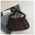 Korean style brown plaid crossbody shoulder bag, casual aesthetic women commuter messenger bag. - Coffee