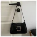 Borsa a spalla vintage in pelle nera, elegante borsa a baguette da donna, raffinata borsa giornaliera. - Nero