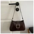 Borsa a spalla marrone retrò da donna, borsa a tracolla minimalista in pelle PU alla moda. - Marrone