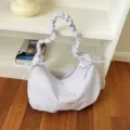 Casual purple striped canvas hobo shoulder bag with ruffled handle and cute side bow ties. - No Pendant / Purple