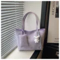 Borsa tote viola da donna elegante borsa a spalla graziosa borsa con ciondolo orsetto e farfalla - Set Due Pezzi (Con Ciondolo) / Viola
