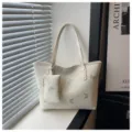 Borsa tote bianca con farfalle glitterate e pochette, borsa a spalla casual elegante da donna. - Set Due Pezzi (Senza Ciondolo) / Bianco