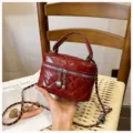 Mini sac cosmetique matelasse rouge avec chaine, elegante sacoche bandouliere pour femmes. - Bordeaux