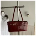 Wine red patent leather shoulder bag, stylish underarm handbag for women daily commuting style. - Red