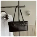 Dark Brown Leather Shoulder Bag Trendy Underarm Bag Minimalist Daily Shoulder Bag - Brown