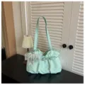 Bolso de hombro plisado de estilo coreano elegante para mujer, bolso de cuero suave con lazo. - Verde Con Colgante
