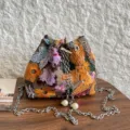 Sequins floral embroidered bucket bag, stylish shoulder chain bag for vacation party daily wear. - Orange