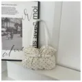 White polka dot shoulder bag with soft leather material, stylish pleated design and cute look. - No Pendant / White