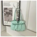 Summer new Korean style pleated soft leather shoulder bag for women fashion casual tote bag - No Pendant / Green